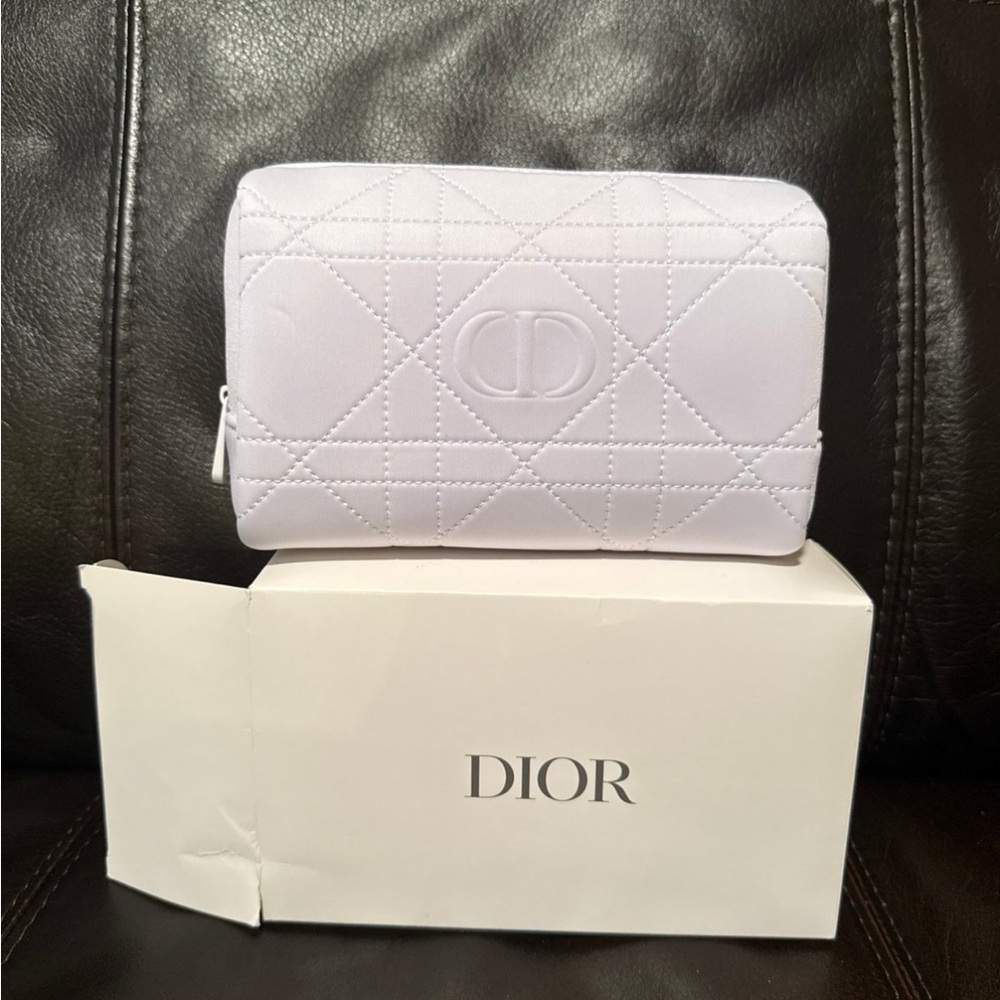 Dior Quilted Cosmetic Pouch Bag in White